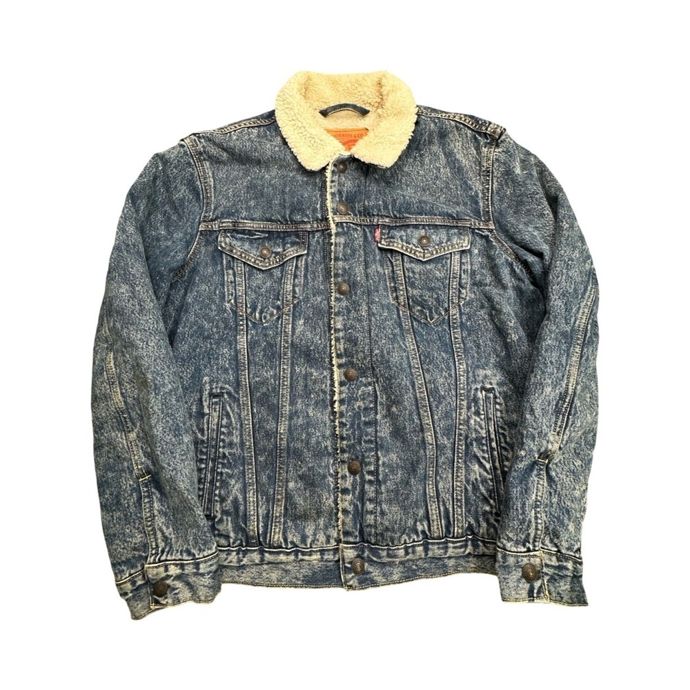 Levi's Jacket Mens L Blue Acid Wash Sherpa Lined Trucker Denim Classic